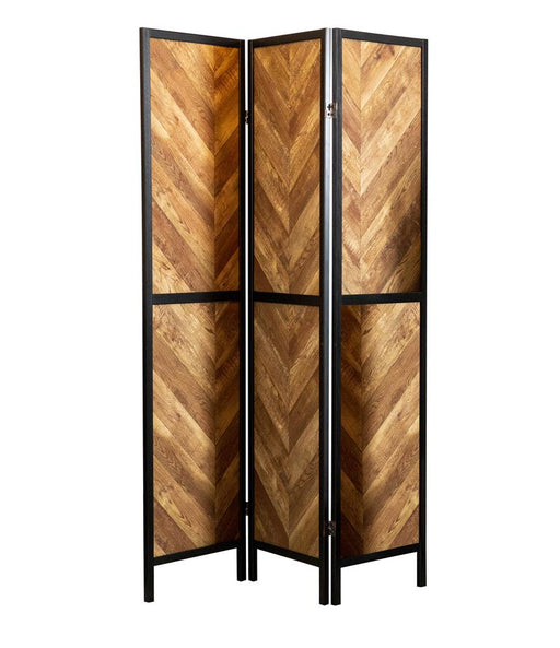 Marlene Herringbone Pattern 3-panel Screen Rustic Tobacco and Black image