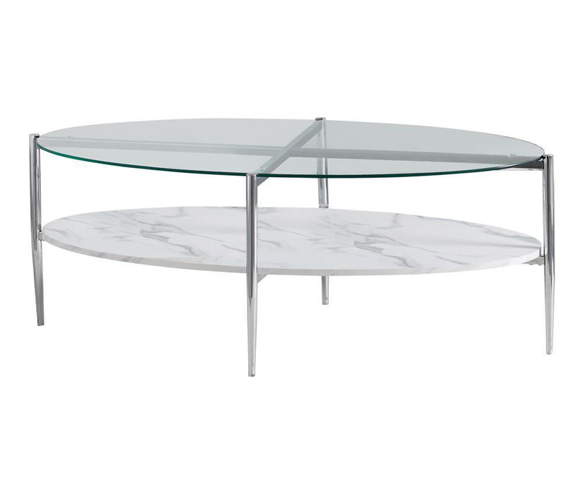 Cadee Round Glass Top Coffee Table White and Chrome