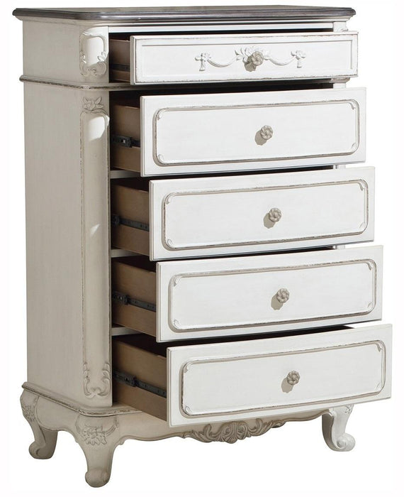 Cinderella 5 Drawer Chest in Antique White with Grey Rub-Through 1386NW-9